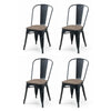 Metal Dining Chairs in Set Of 2 With Wooden Seat - Grafton