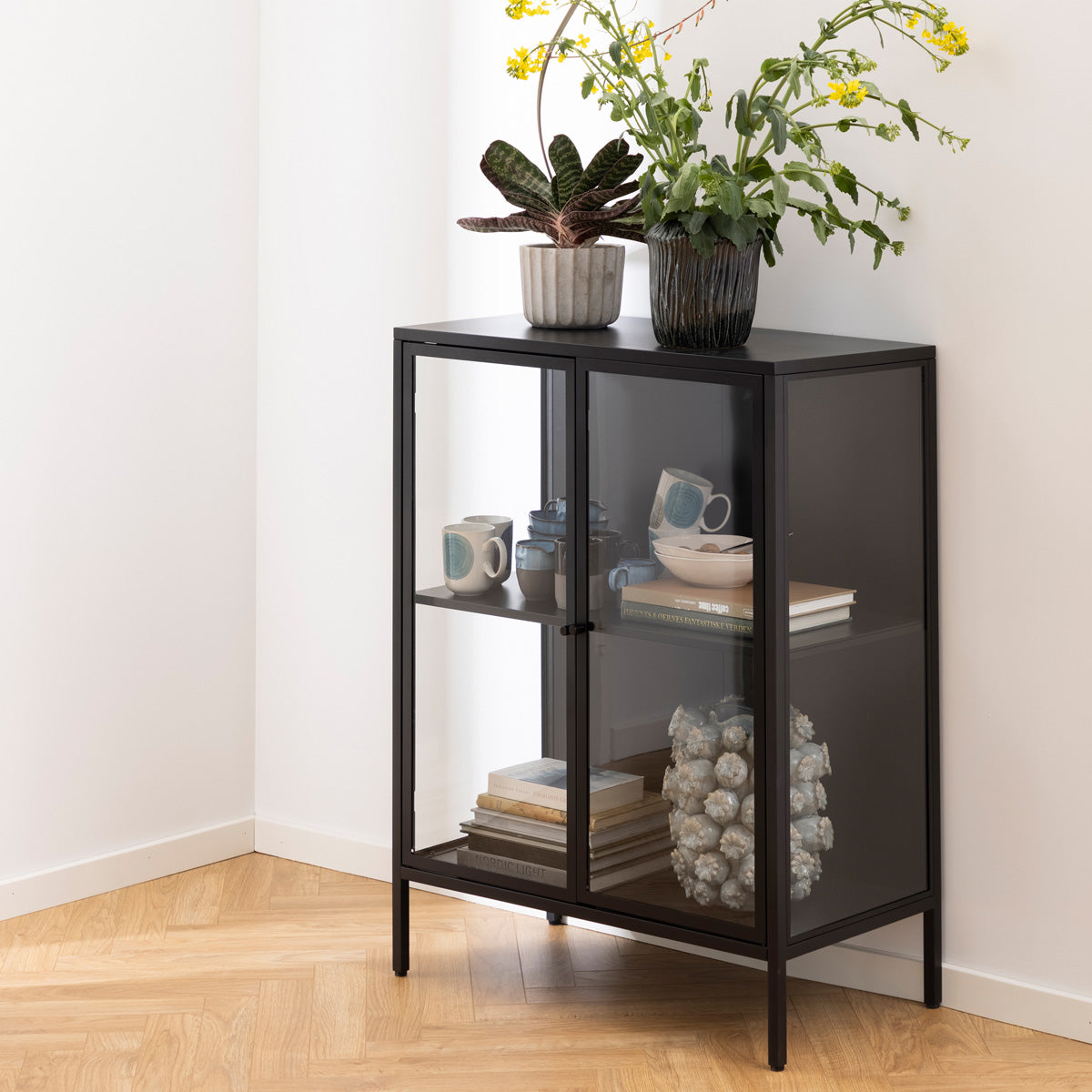 Metal Display Cabinet Low With 2 Glass Doors - Newcastle