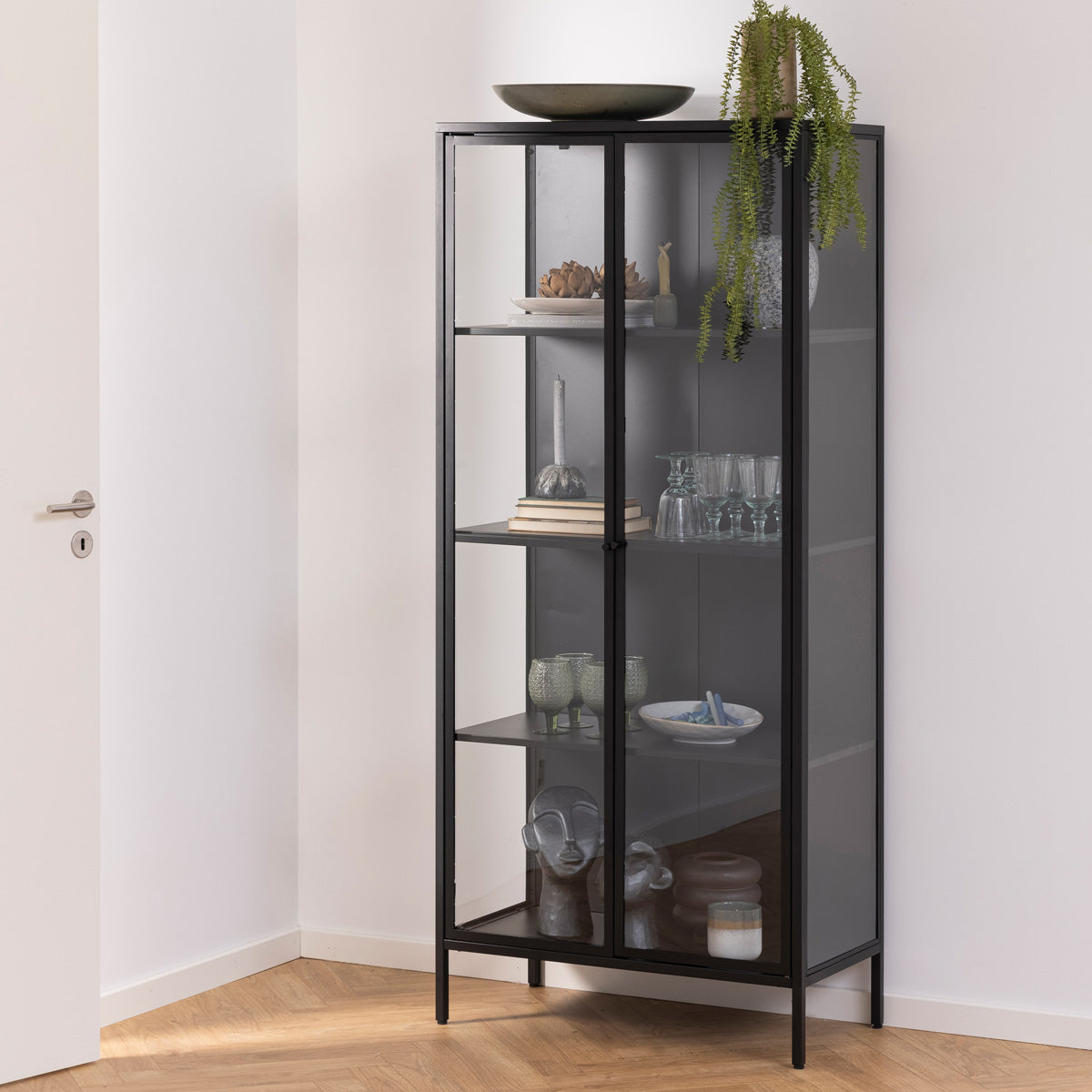 Metal Display Cabinet Tall With 2 Glass Doors - Newcastle