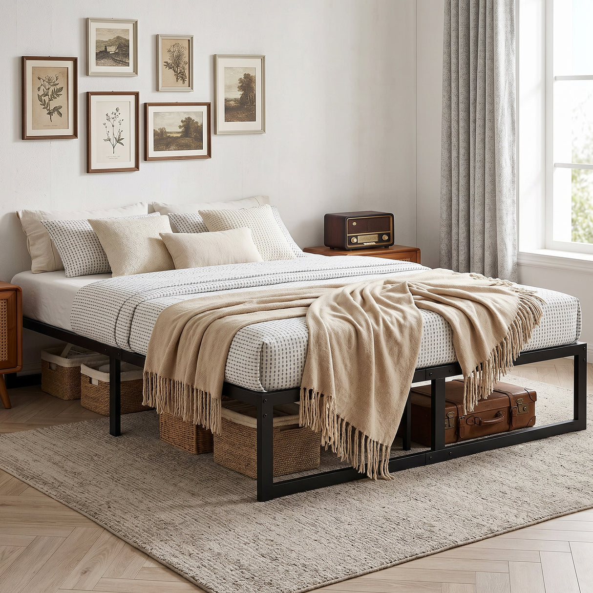 Metal Double Bed 135.6cm Wide - Velmora