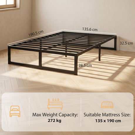 Metal Double Bed 135.6cm Wide - Velmora