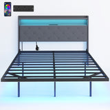 Metal Double Bed 139cm Wide With Fabic Headboard And LED Lights - Velmora
