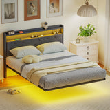 Metal Double Bed 139cm Wide With Fabic Headboard And LED Lights - Velmora