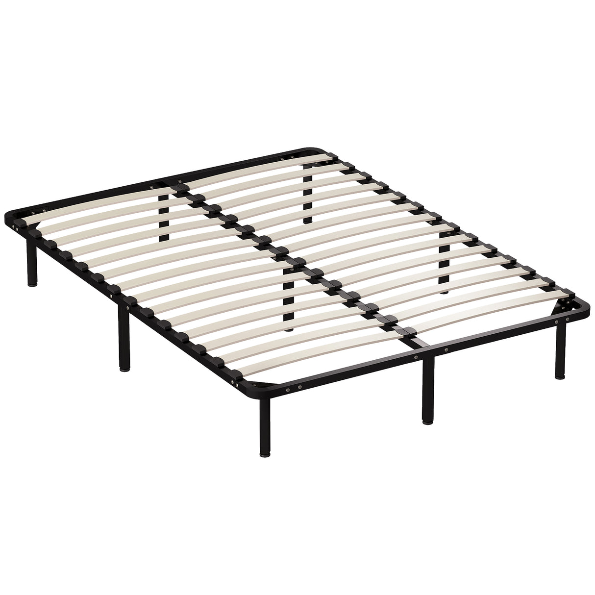 Metal Double Bed 140cm Wide With 28 Wooden Slats - Velmora