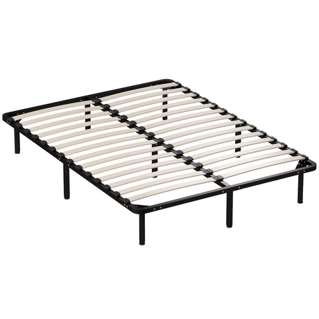 Metal Double Bed 140cm Wide With 28 Wooden Slats - Velmora