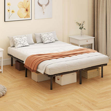 Metal Double Bed 140cm Wide With 28 Wooden Slats - Velmora