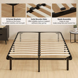 Metal Double Bed 140cm Wide With 28 Wooden Slats - Velmora