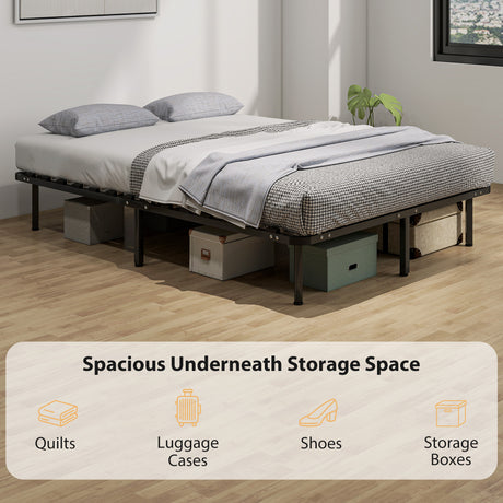 Metal Double Bed 140cm Wide With 28 Wooden Slats - Velmora