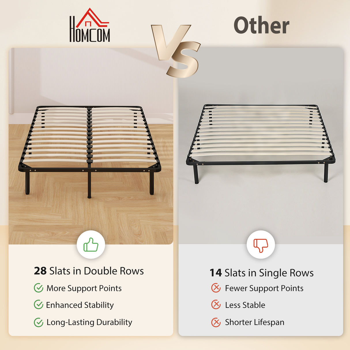 Metal Double Bed 140cm Wide With 28 Wooden Slats - Velmora