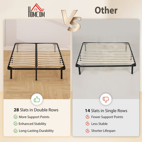 Metal Double Bed 140cm Wide With 28 Wooden Slats - Velmora