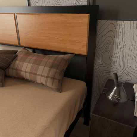 Metal Double Bed 141.5cm Wide With Wooden Headboard - Velmora