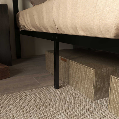 Metal Double Bed 141.5cm Wide With Wooden Headboard - Velmora