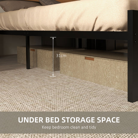 Metal Double Bed 141.5cm Wide With Wooden Headboard - Velmora