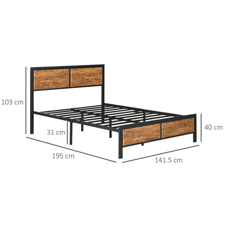 Metal Double Bed 141.5cm Wide With Wooden Headboard - Velmora