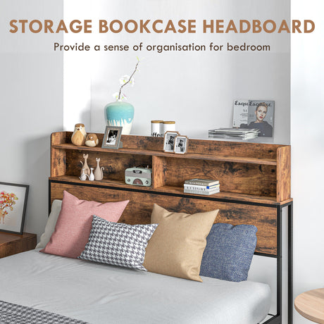 Metal Double Bed 141.5cm Wide With Wooden Storage Headboard - Velmora