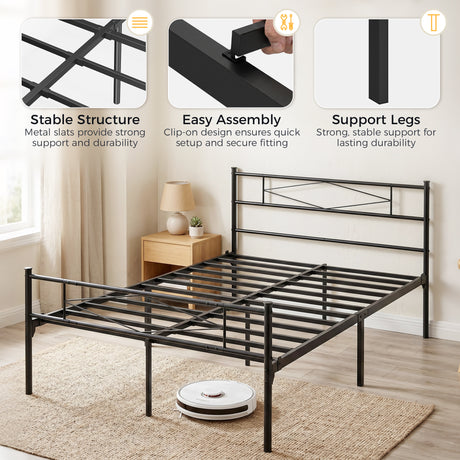 Metal Double Bed 137.5cm Wide - Velmora