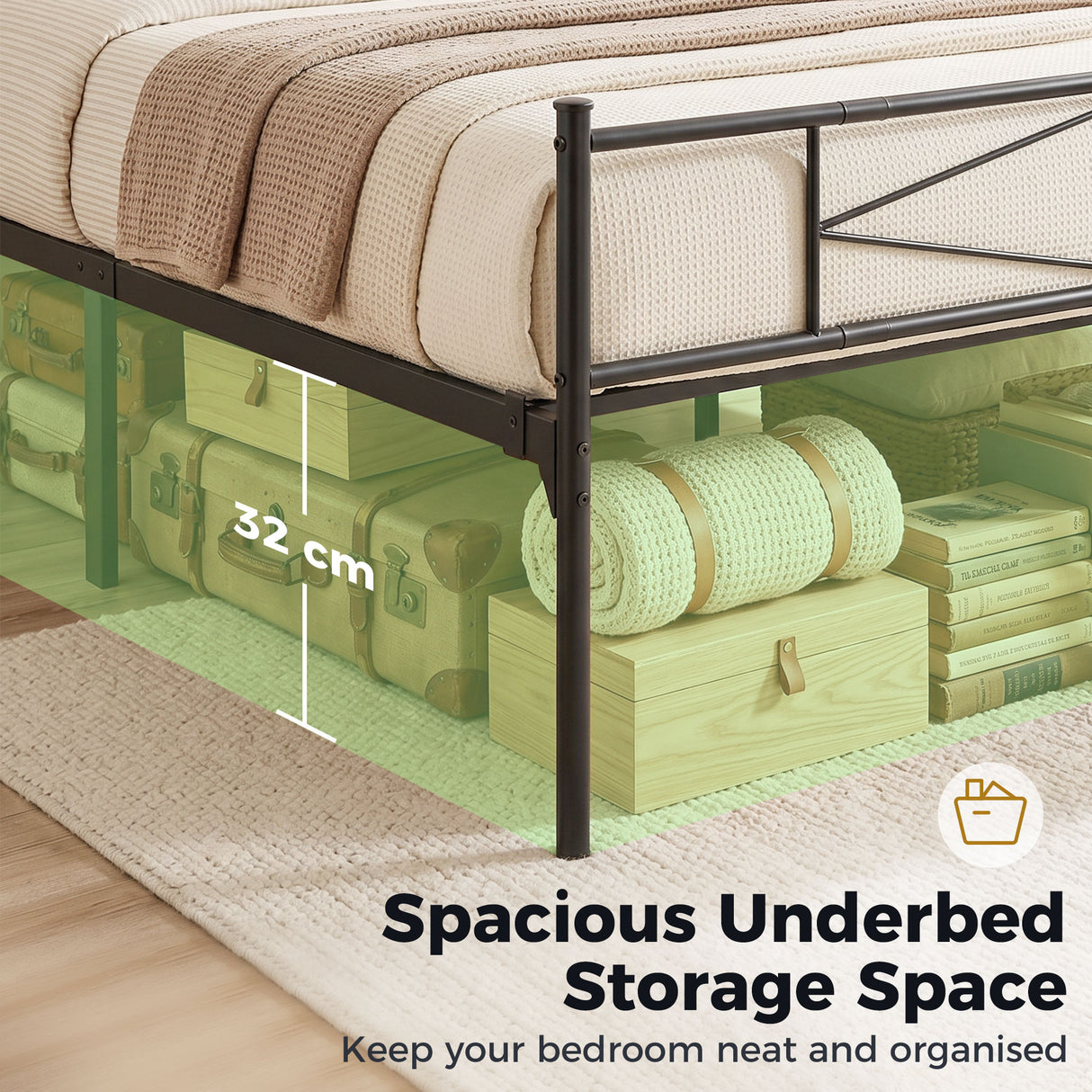 Metal Double Bed 137.5cm Wide - Velmora