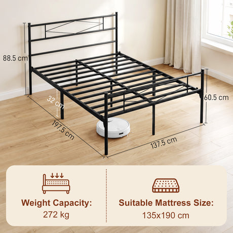 Metal Double Bed 137.5cm Wide - Velmora