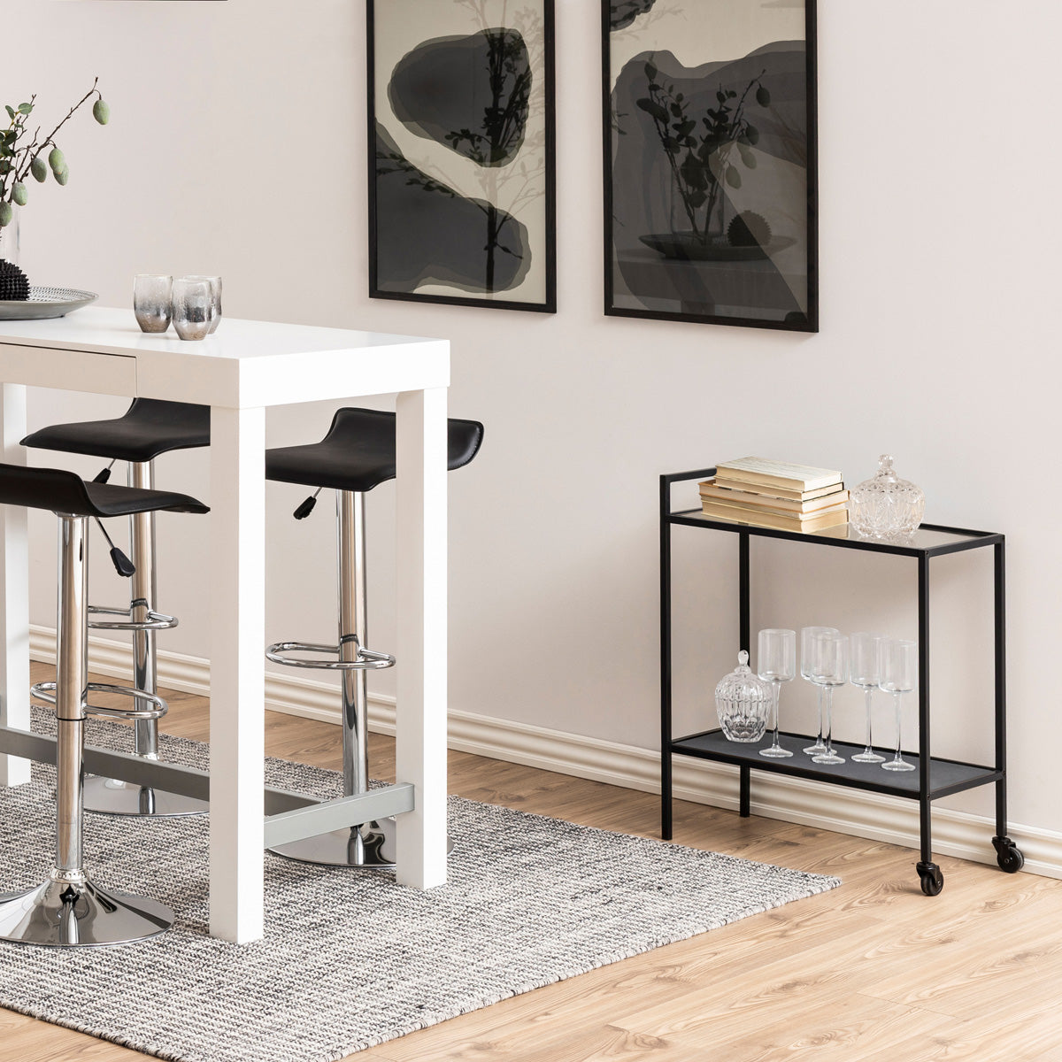 Metal Drinks Serving Trolley With Glass Top - Seaford