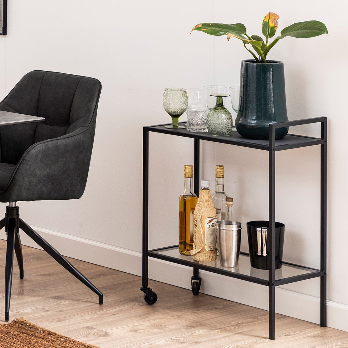Metal Drinks Serving Trolley With Glass Top - Seaford