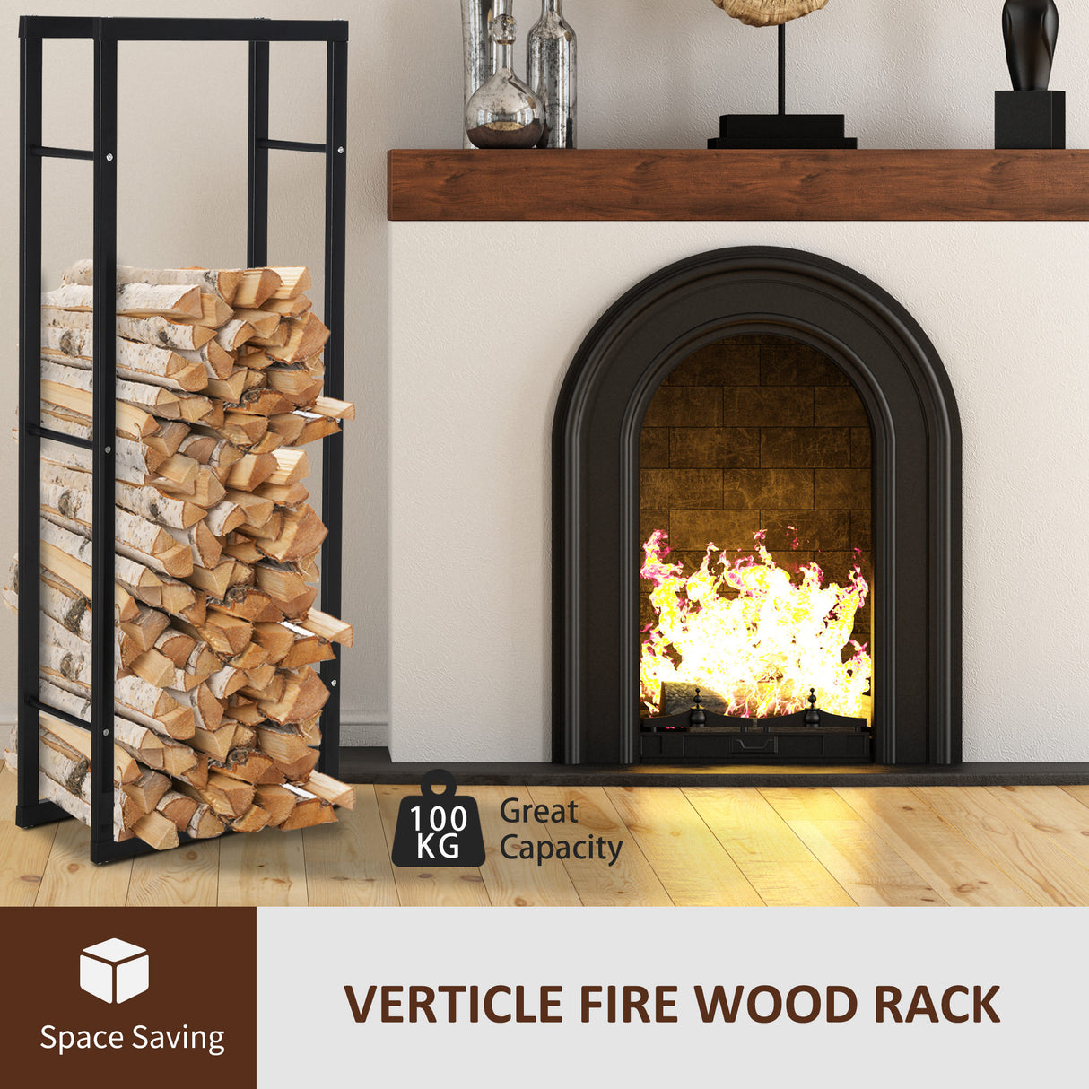 Metal Firewood Log Holder Tall 40cm Wide - Velmora