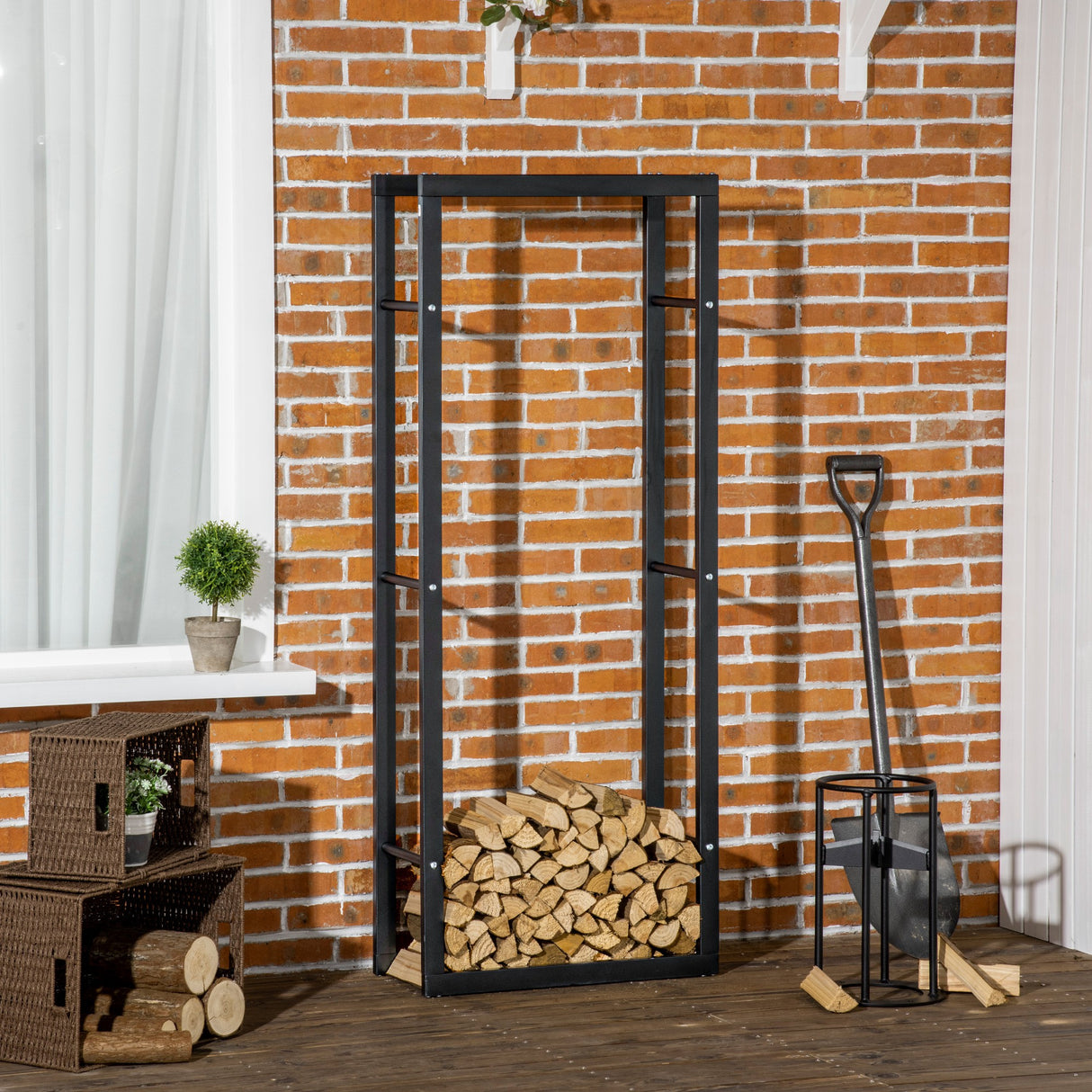 Metal Firewood Log Holder Tall 60cm Wide - Velmora