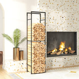 Metal Firewood Rack with Adjustable Shelf Log Holder - Velmora
