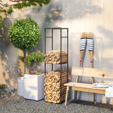 Metal Firewood Rack with Adjustable Shelf Log Holder - Velmora
