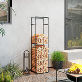 Metal Firewood Rack with Adjustable Shelf Log Holder - Velmora