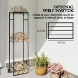 Metal Firewood Rack with Adjustable Shelf Log Holder - Velmora
