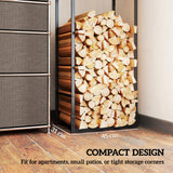 Metal Firewood Rack with Adjustable Shelf Log Holder - Velmora