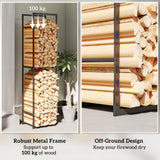 Metal Firewood Rack with Adjustable Shelf Log Holder - Velmora