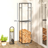 Metal Firewood Rack with Adjustable Shelf Log Holder - Velmora