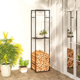 Metal Firewood Rack with Adjustable Shelf Log Holder - Velmora