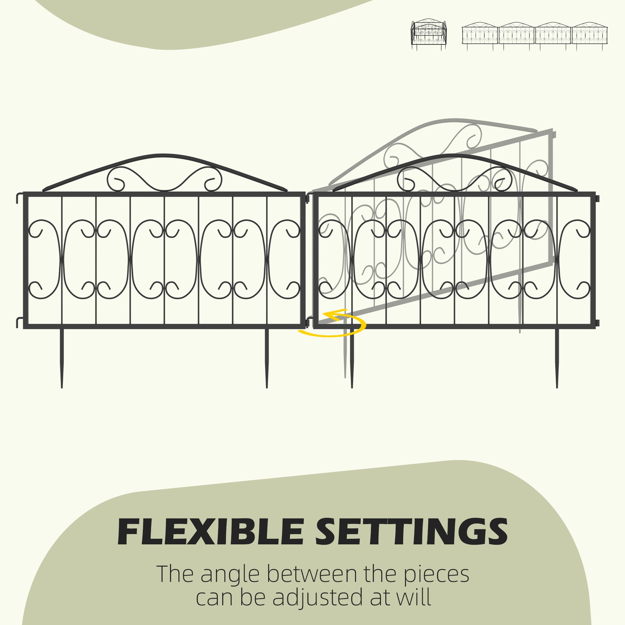 Metal Flower Bed Border Edging Garden Fence Panels 224cm in Set Of 4 - Velmora