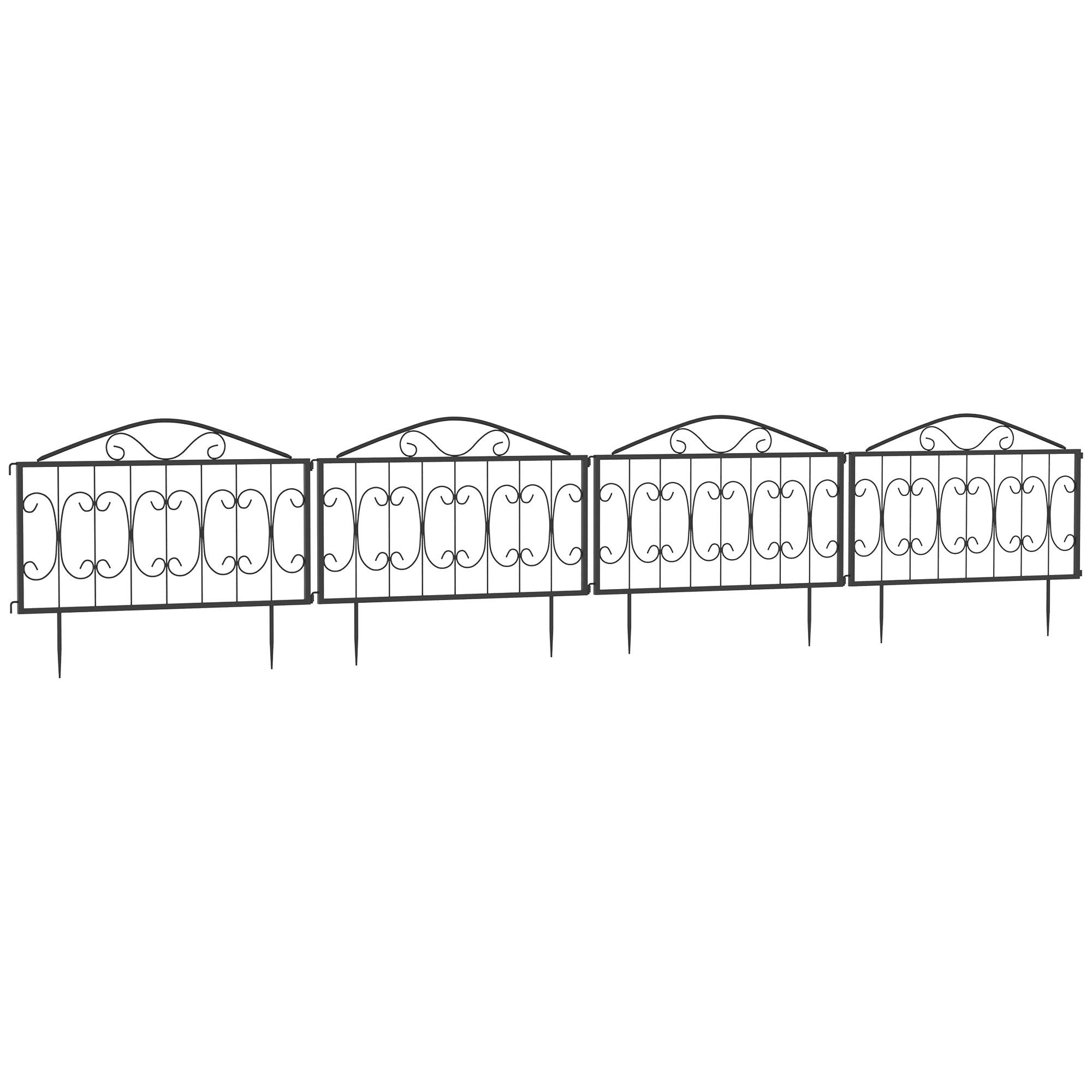 Metal Flower Bed Border Edging Garden Fence Panels 224cm in Set Of 4 - Velmora