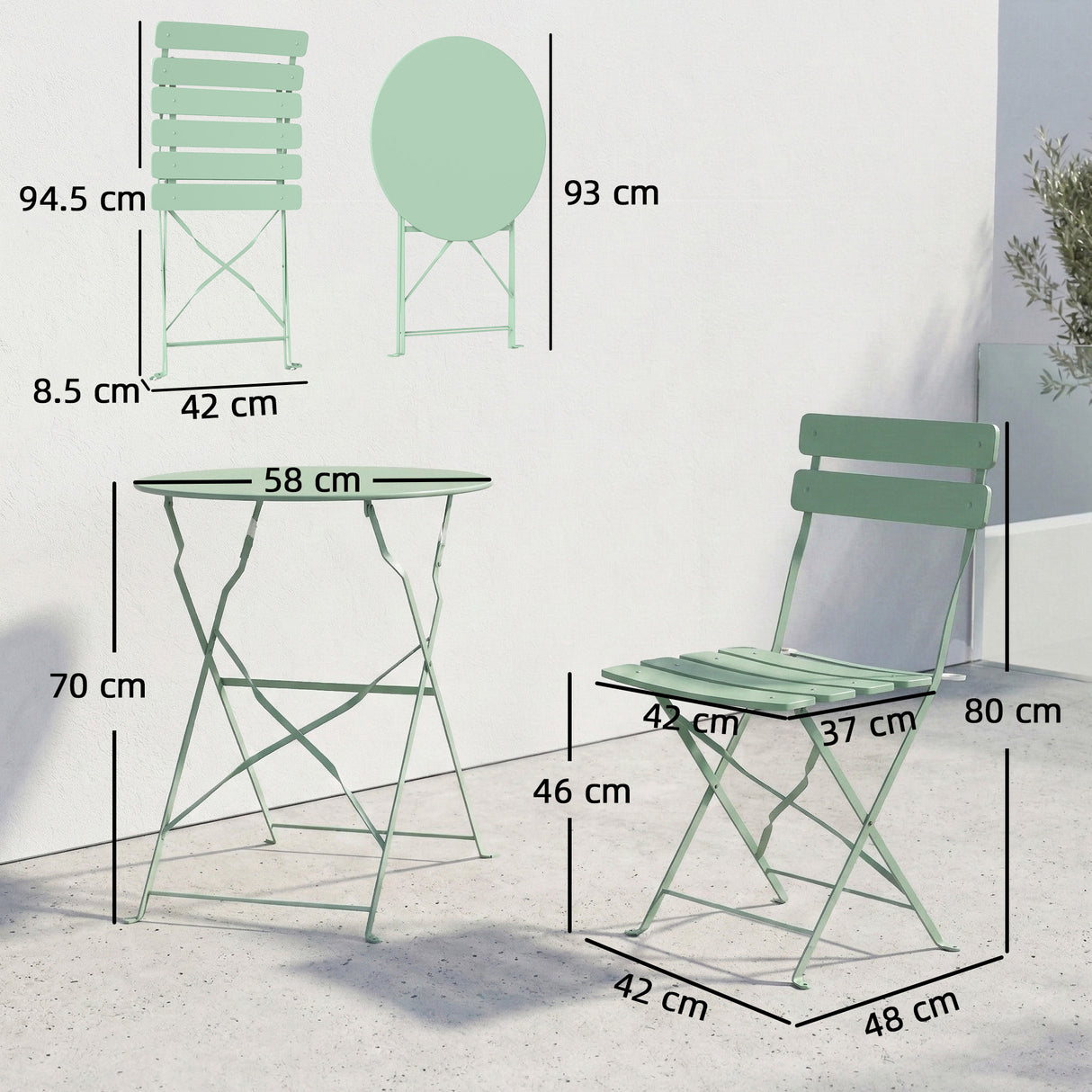 Metal Folding Garden Bistro Set With Round Table - Velmora