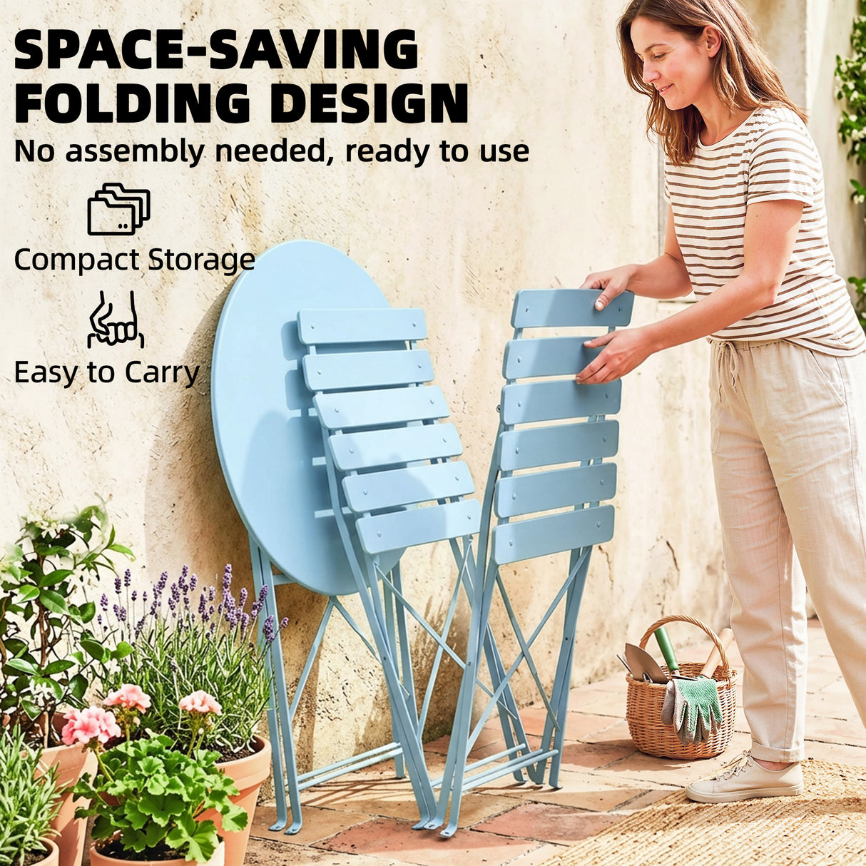 Metal Folding Garden Bistro Set With Round Table - Velmora