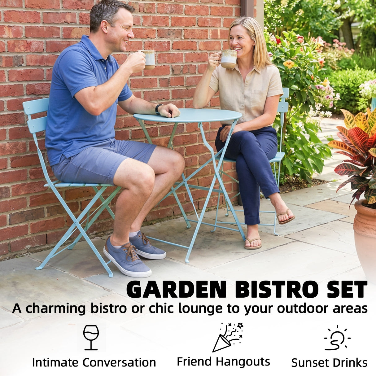 Metal Folding Garden Bistro Set With Round Table - Velmora