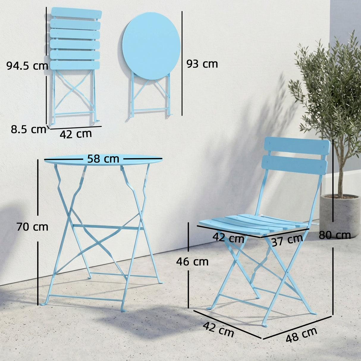 Metal Folding Garden Bistro Set With Round Table - Velmora