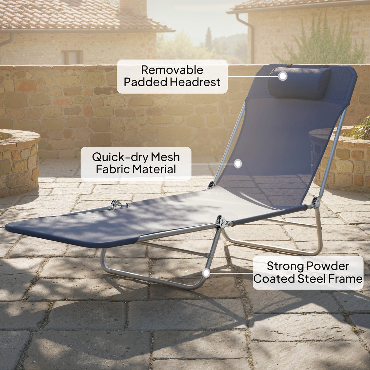 Metal Folding Garden Sun Lounger With Head Pillow - Velmora