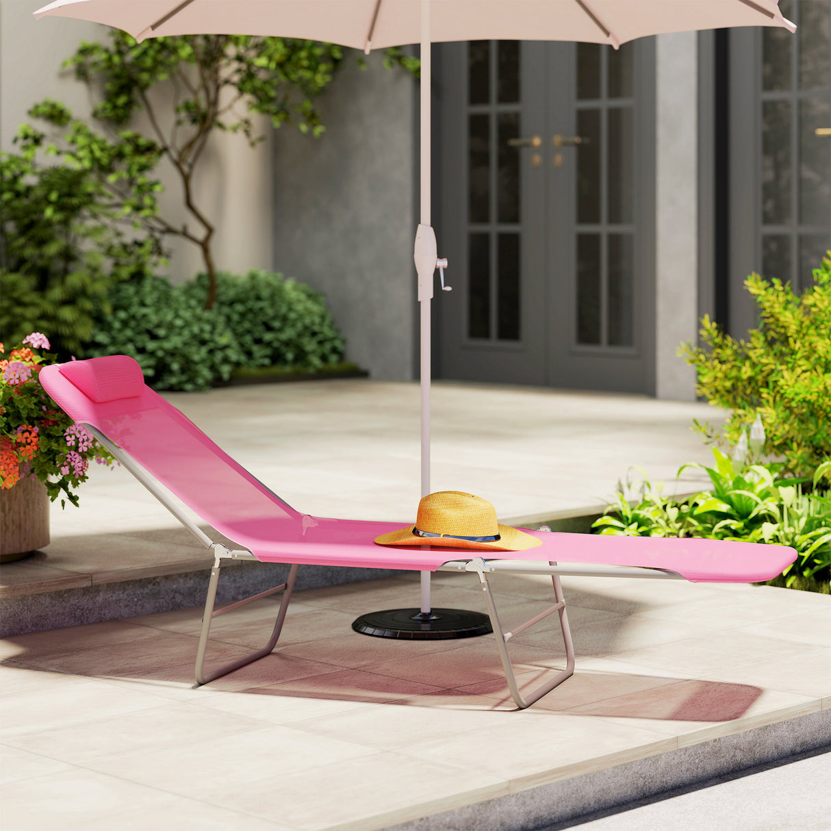 Metal Folding Garden Sun Lounger With Head Pillow - Velmora