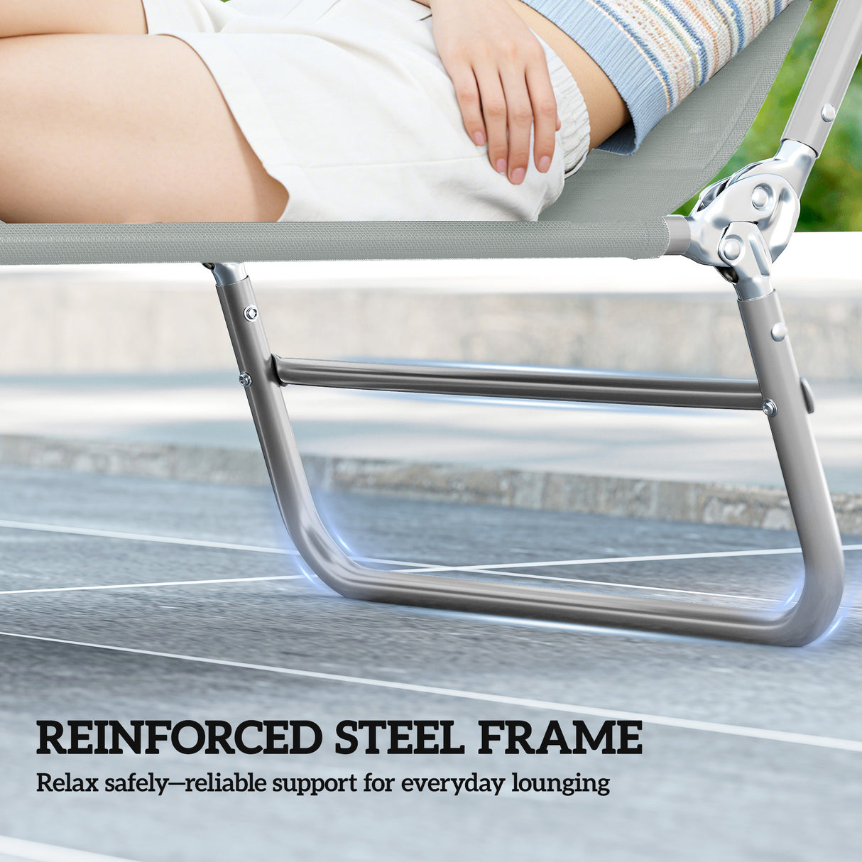 Metal Folding Garden Sun Lounger With Head Pillow - Velmora