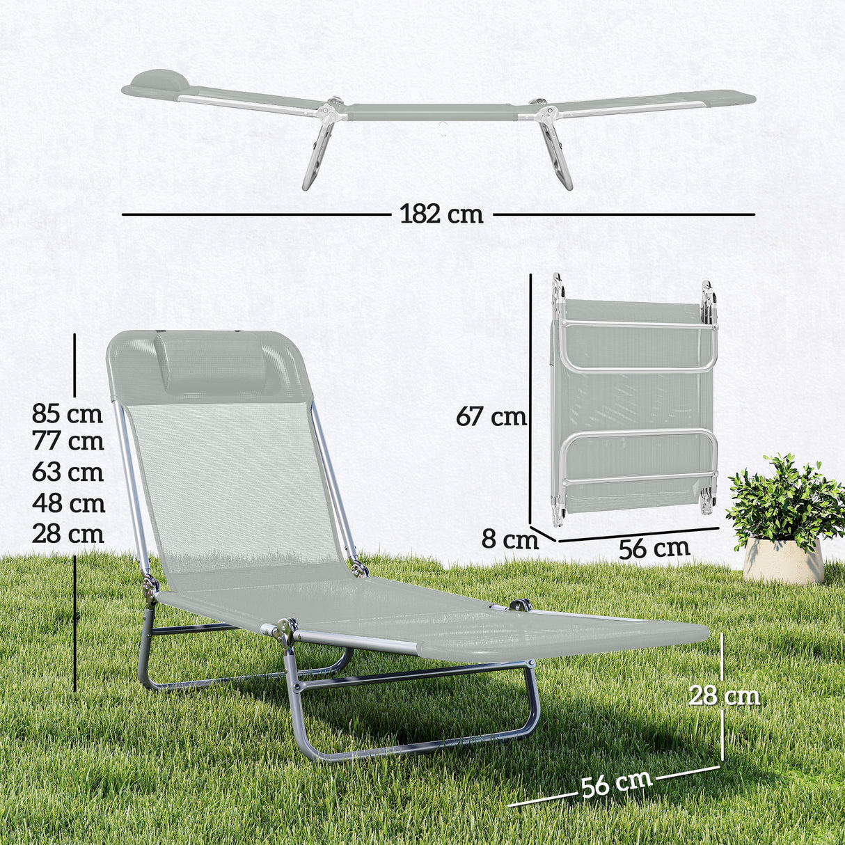 Metal Folding Garden Sun Lounger With Head Pillow - Velmora