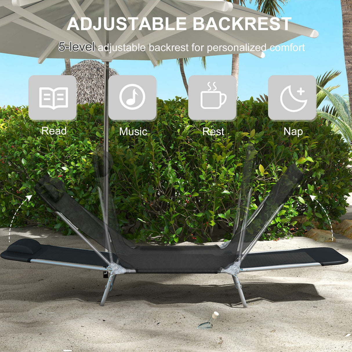 Metal Folding Garden Sun Lounger in Set of 2 With Head Pillow - Velmora