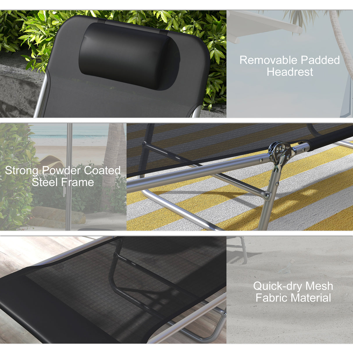 Metal Folding Garden Sun Lounger in Set of 2 With Head Pillow - Velmora