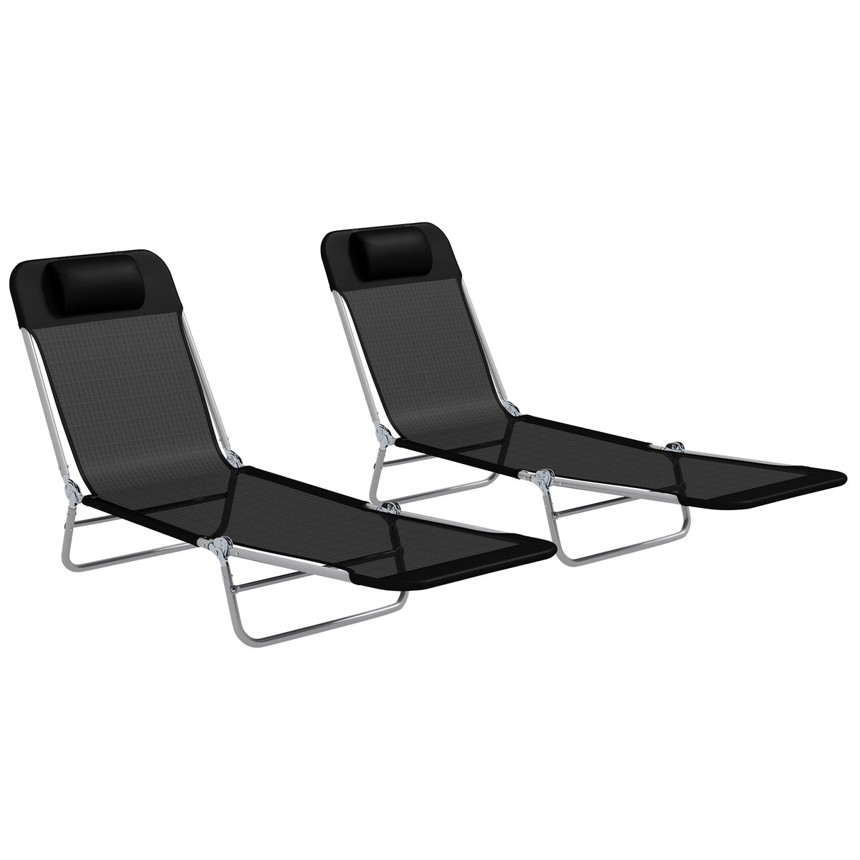 Metal Folding Garden Sun Lounger in Set of 2 With Head Pillow - Velmora