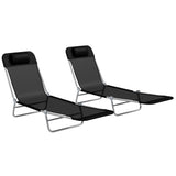 Metal Folding Garden Sun Lounger in Set of 2 With Head Pillow - Velmora