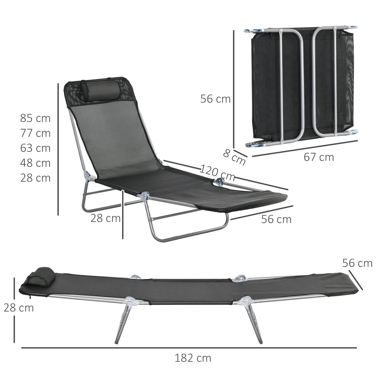 Metal Folding Garden Sun Lounger in Set of 2 With Head Pillow - Velmora