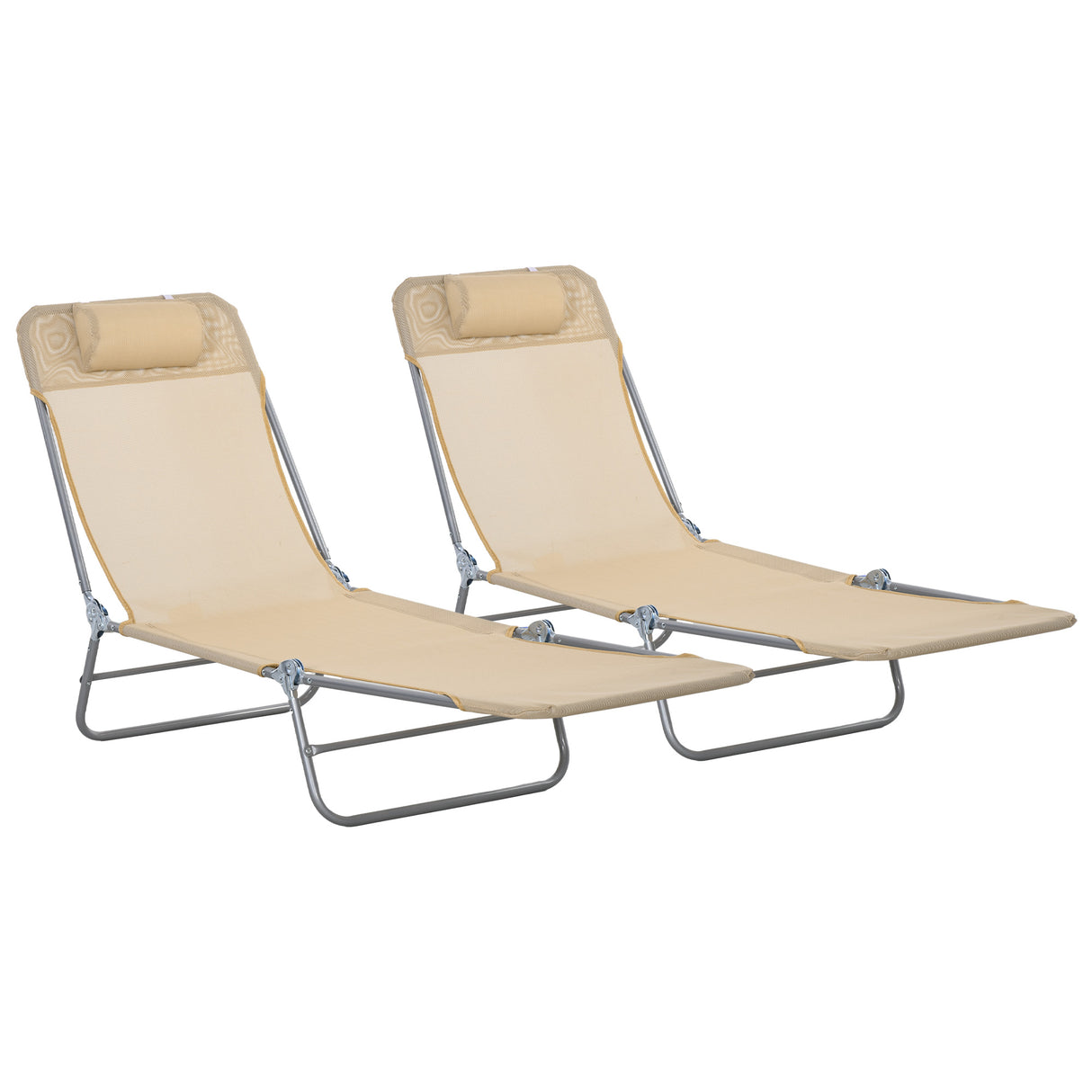 Metal Folding Garden Sun Lounger in Set of 2 With Head Pillow - Velmora